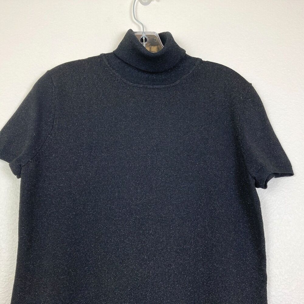 Grace Elements Women Turtleneck Top Size M Silk Blend Black Sparkly Gold Festive - Picture 2 of 8